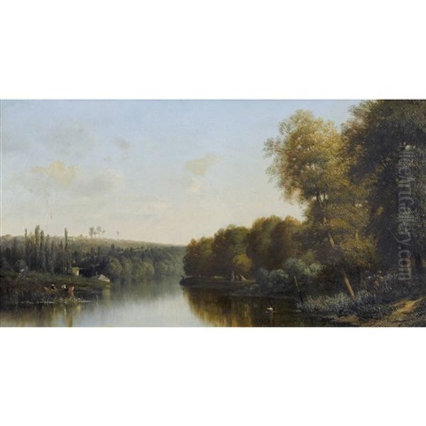 Paysage A La Riviere Oil Painting by Charles Joseph Beauverie