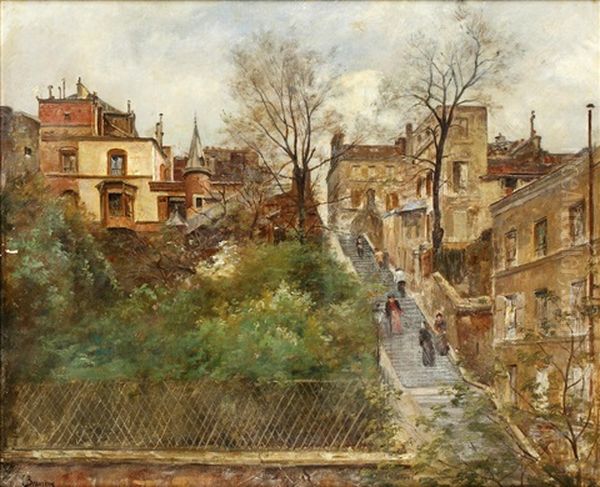 Parisian Street Scene Oil Painting by Charles Joseph Beauverie