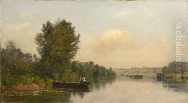 Barques Sur La Loire Oil Painting by Charles Joseph Beauverie