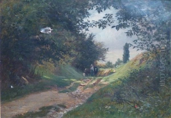 Boeufs Sur Un Chemin Arbore Oil Painting by Charles Joseph Beauverie