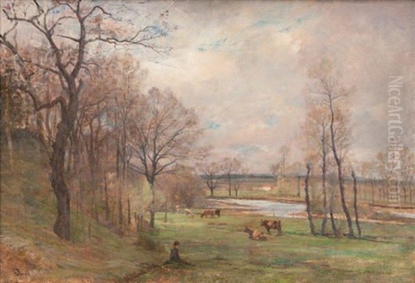 Paysage Aux Vaches Oil Painting by Charles Joseph Beauverie