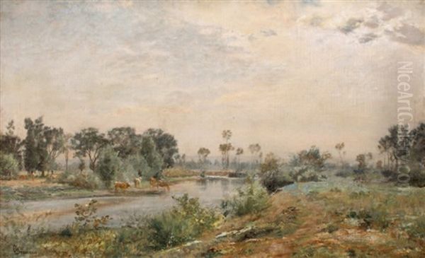 Paysage A La Riviere Oil Painting by Charles Joseph Beauverie