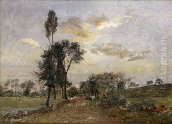 Paysage Au Troupeau Oil Painting by Charles Joseph Beauverie