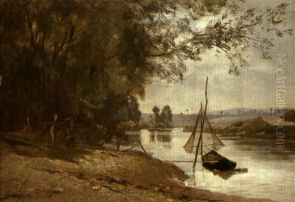 Epervier Au Bord D'une Riviere En Foret Oil Painting by Charles Joseph Beauverie