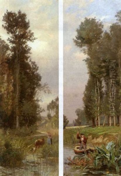 Bord De Riviere (+ Another; 2 Works) by Charles Joseph Beauverie