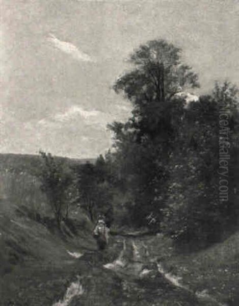 Sommerlandschaft Mit Feldweg Und Bauerin Oil Painting by Charles Joseph Beauverie