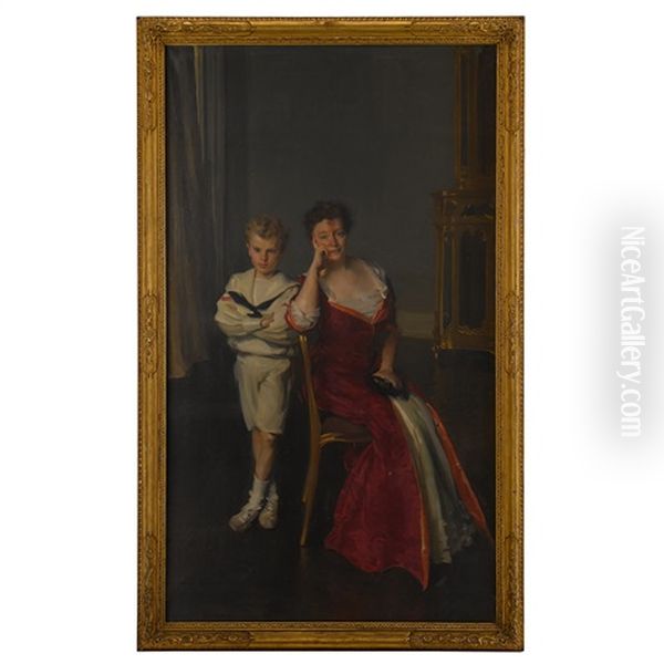 Mrs. John Frederick Lewis And Son, John Frederick Lewis, Jr Oil Painting by Cecilia Beaux