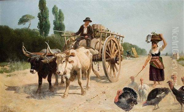 Bulls And Cart Oil Painting by Richard Beavis