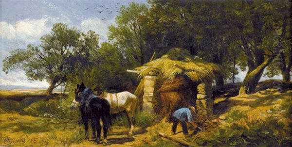 Waldrand Mit Bauer Und Pferden Oil Painting by Richard Beavis