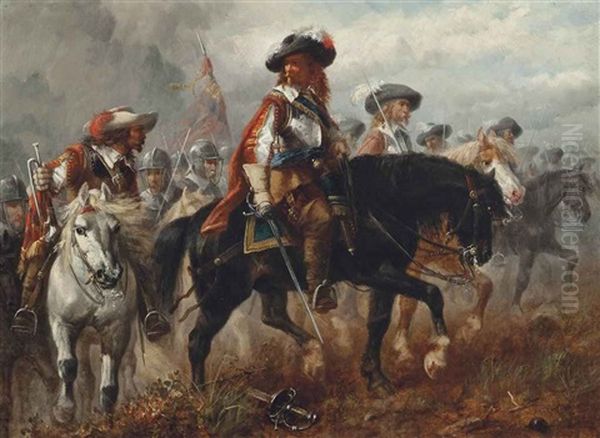 The King's Cavalry Moving Into Position For A Charge At Naseby Oil Painting by Richard Beavis