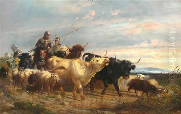 Daybreak, The Return Of The Scottish Raiders Oil Painting by Richard Beavis