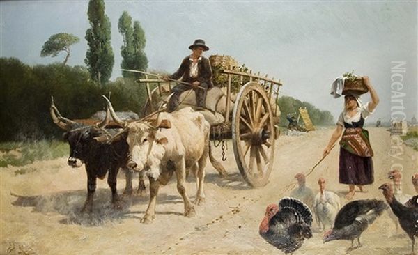 Bulls And Cart Oil Painting by Richard Beavis