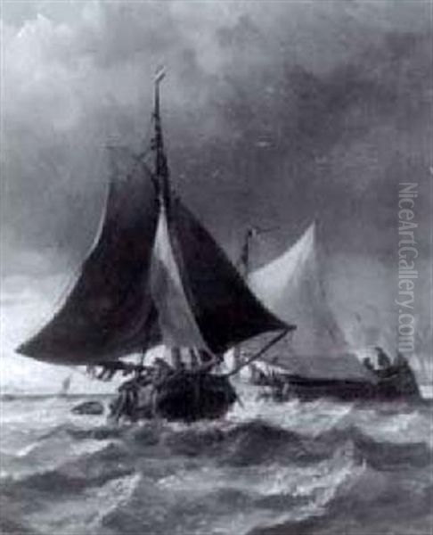 A Dutch Eel Schuyt Turning Before The Wind Oil Painting by Richard Beavis