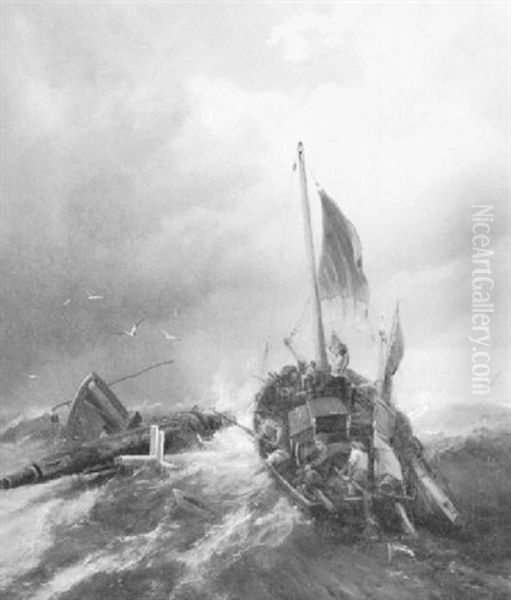 Fishermen Picking Up Wreckage At Sea by Richard Beavis