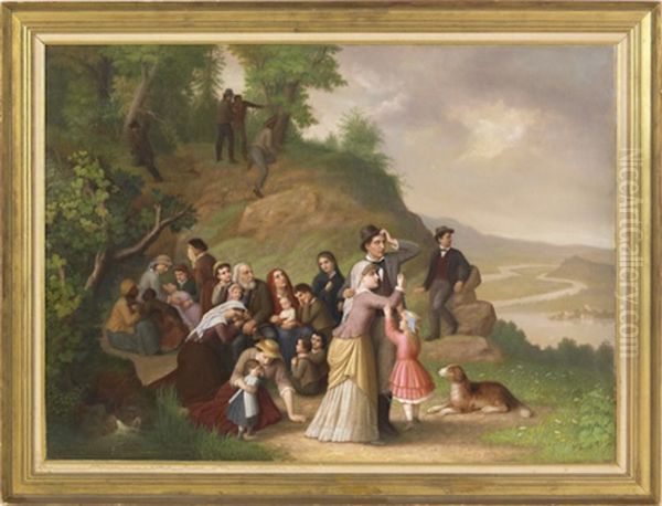 Landscape With Figures (harpers Ferry?) Oil Painting by Hans Heinrich Bebie