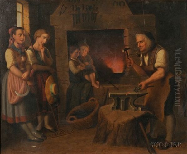 The Blacksmith's Shop Oil Painting by Hans Heinrich Bebie