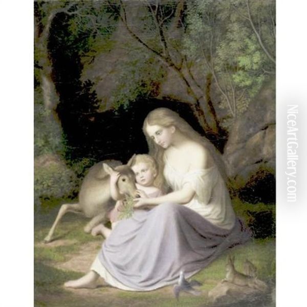 Feeding The Young Oil Painting by Hans Heinrich Bebie