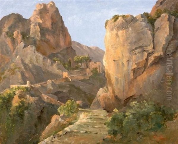 Vue De Moustiers Sainte Marie Oil Painting by Polydore de Bec