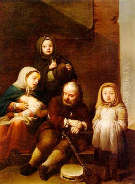 A Street Musician And His Family Oil Painting by Antonio Beccadelli