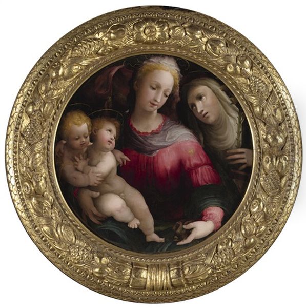 Madonna And Child With The Infant Saint John The Baptist And Saint Catherine Of Siena Oil Painting by Domenico Beccafumi