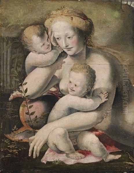 Venus With Two Putti Oil Painting by Domenico Beccafumi