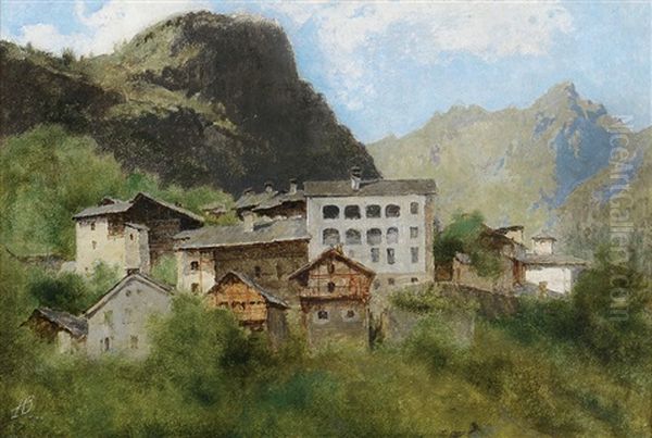 Paese Di Montagna (nei Pressi Di Quincinetto) Oil Painting by Angelo Beccaria