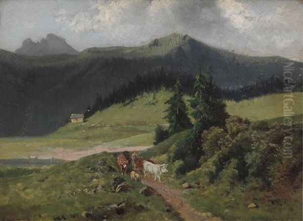 Paesaggio Montano Con Pascolo Oil Painting by Angelo Beccaria