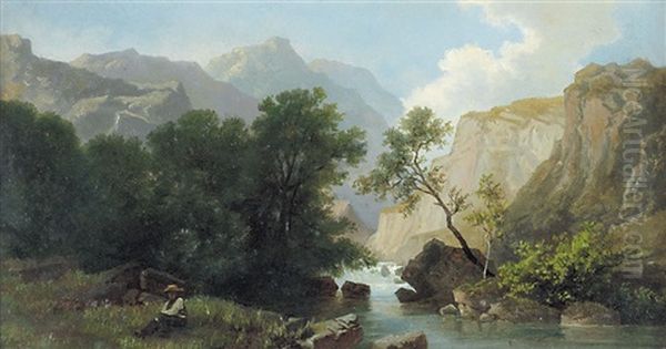 Paesaggio Montano Con Figura Oil Painting by Angelo Beccaria