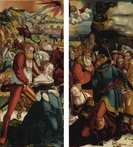 Two Wings From An Altarpiece: The Martyrdom Of Saint Catherine; The Martyrdom Of Saint Barbara Oil Painting by Gaspar Becerra