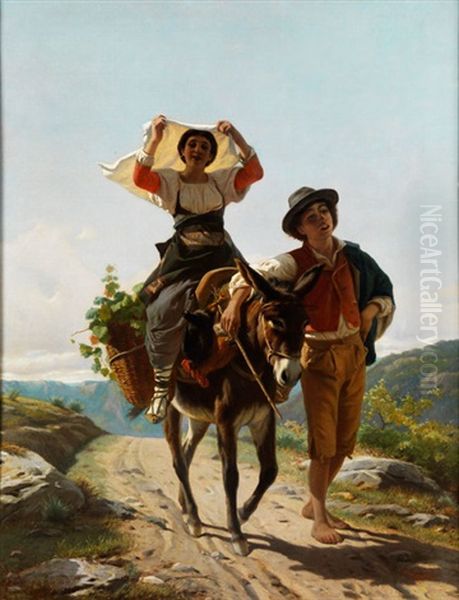 Auf Dem Weg Zum Markt Oil Painting by Luigi Bechi