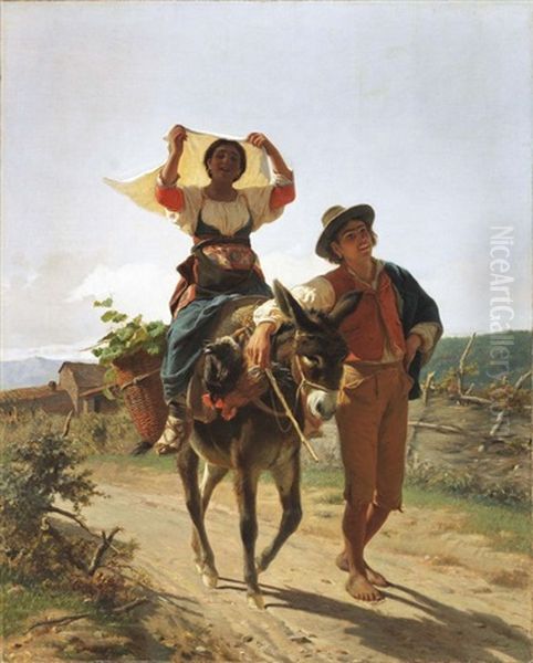 In Cammino Verso Il Mercato Oil Painting by Luigi Bechi