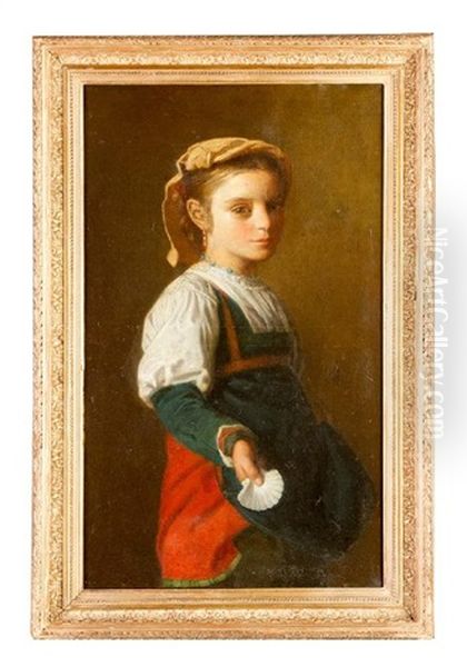 Young Girl With Mussel In Front Of Brown Background Oil Painting by Luigi Bechi