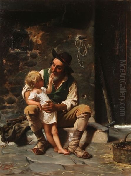 Grandpa's Love Oil Painting by Luigi Bechi