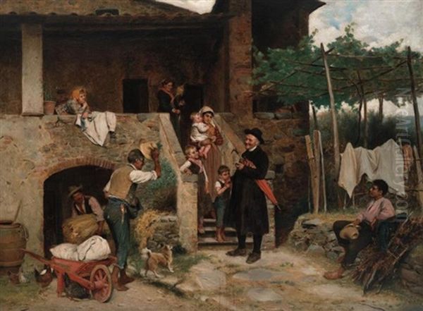 La Visita (sunday Visit) Oil Painting by Luigi Bechi