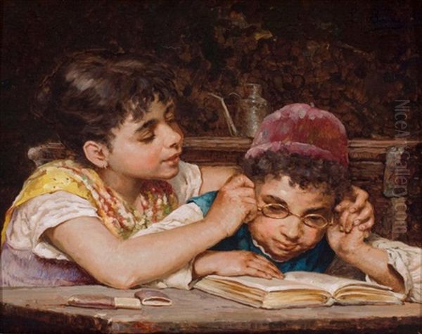 Sisterly Affection Oil Painting by Luigi Bechi