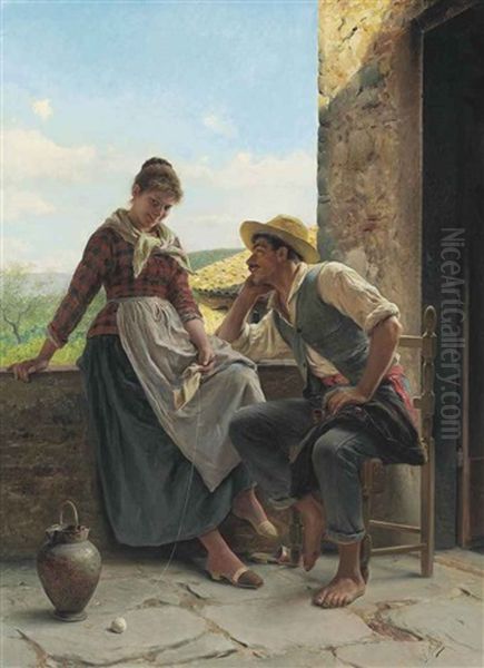 Flirtation Oil Painting by Luigi Bechi