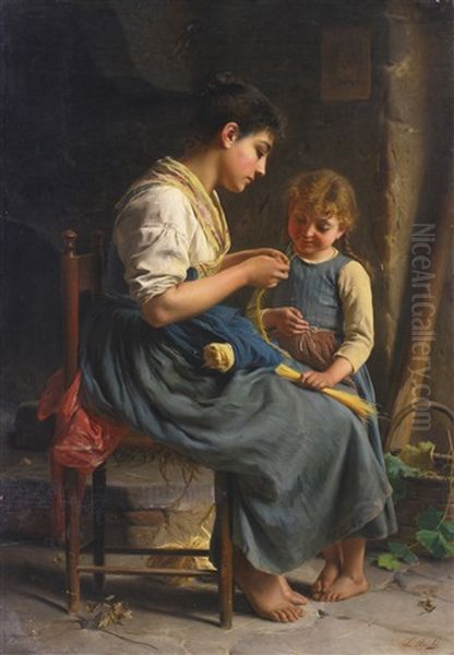 Weaving Oil Painting by Luigi Bechi