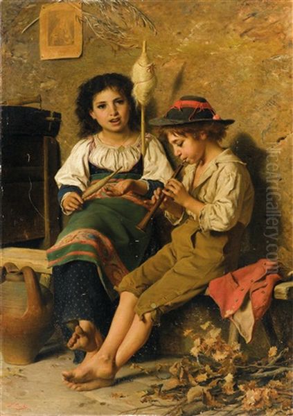 Der Kleine Flotenspieler Oil Painting by Luigi Bechi