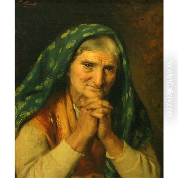 Old Woman Oil Painting by Luigi Bechi