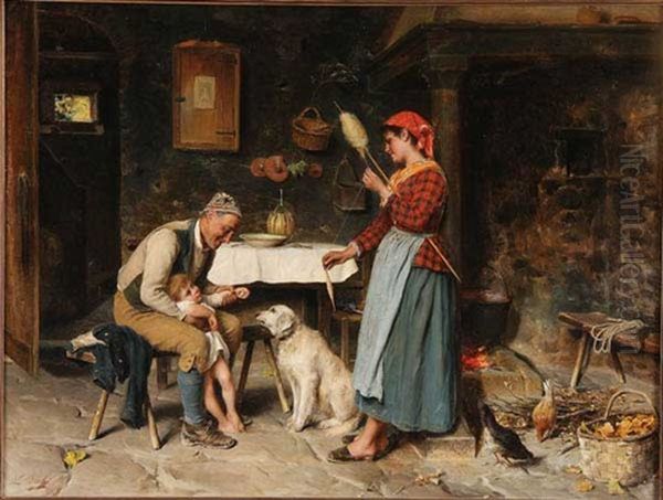 Peasants Making Merry Oil Painting by Luigi Bechi