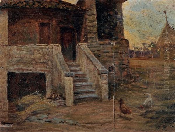 Casolare (studio Per La Visita) Oil Painting by Luigi Bechi