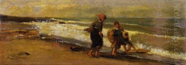 Sulla Spiaggia Oil Painting by Luigi Bechi