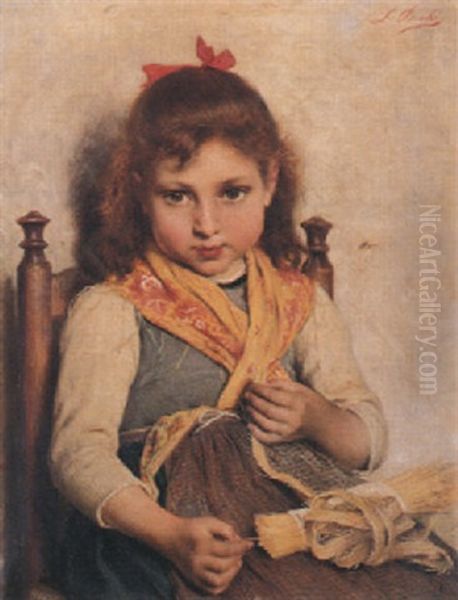 The Basket Weaver Oil Painting by Luigi Bechi