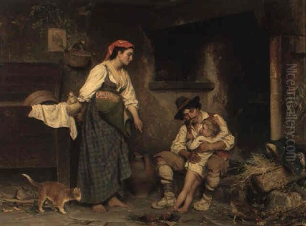 Il Primo Rimprovero Oil Painting by Luigi Bechi