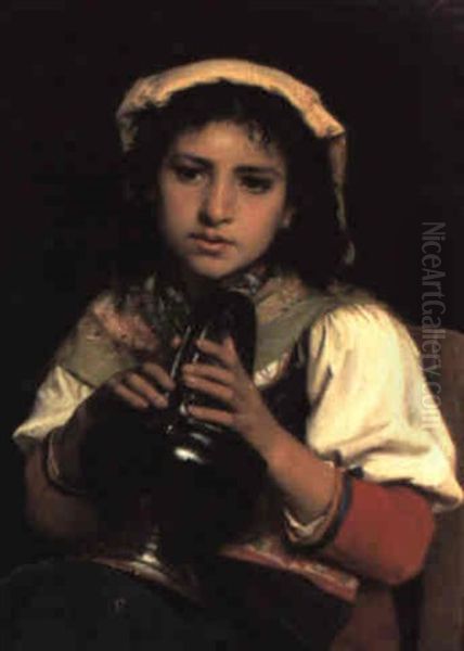 Girl With A Jug Oil Painting by Luigi Bechi