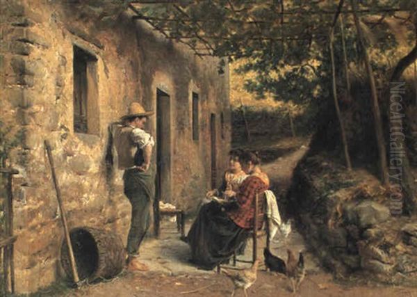 Il Riposo Nell'aia Oil Painting by Luigi Bechi