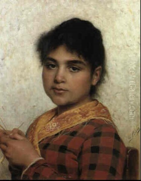 Portrait Of A Young Girl Oil Painting by Luigi Bechi