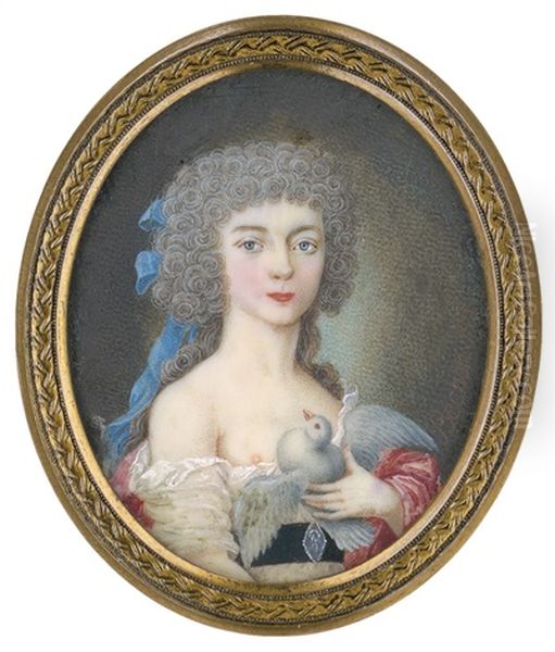 Junge Frau Mit Blauer Schleife Im Haar, Eine Taube Haltend Oil Painting by Charles Bechon