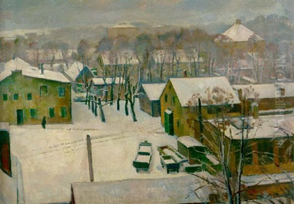 A Village In Winter Oil Painting by Lothar Bechstein