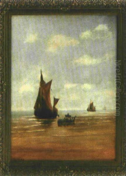 Seemanner Booten Aus Ihrem Segelboot Am Strand Aus Oil Painting by Johann Jakob Konrad Bechtold